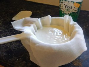 Straining the yogurt