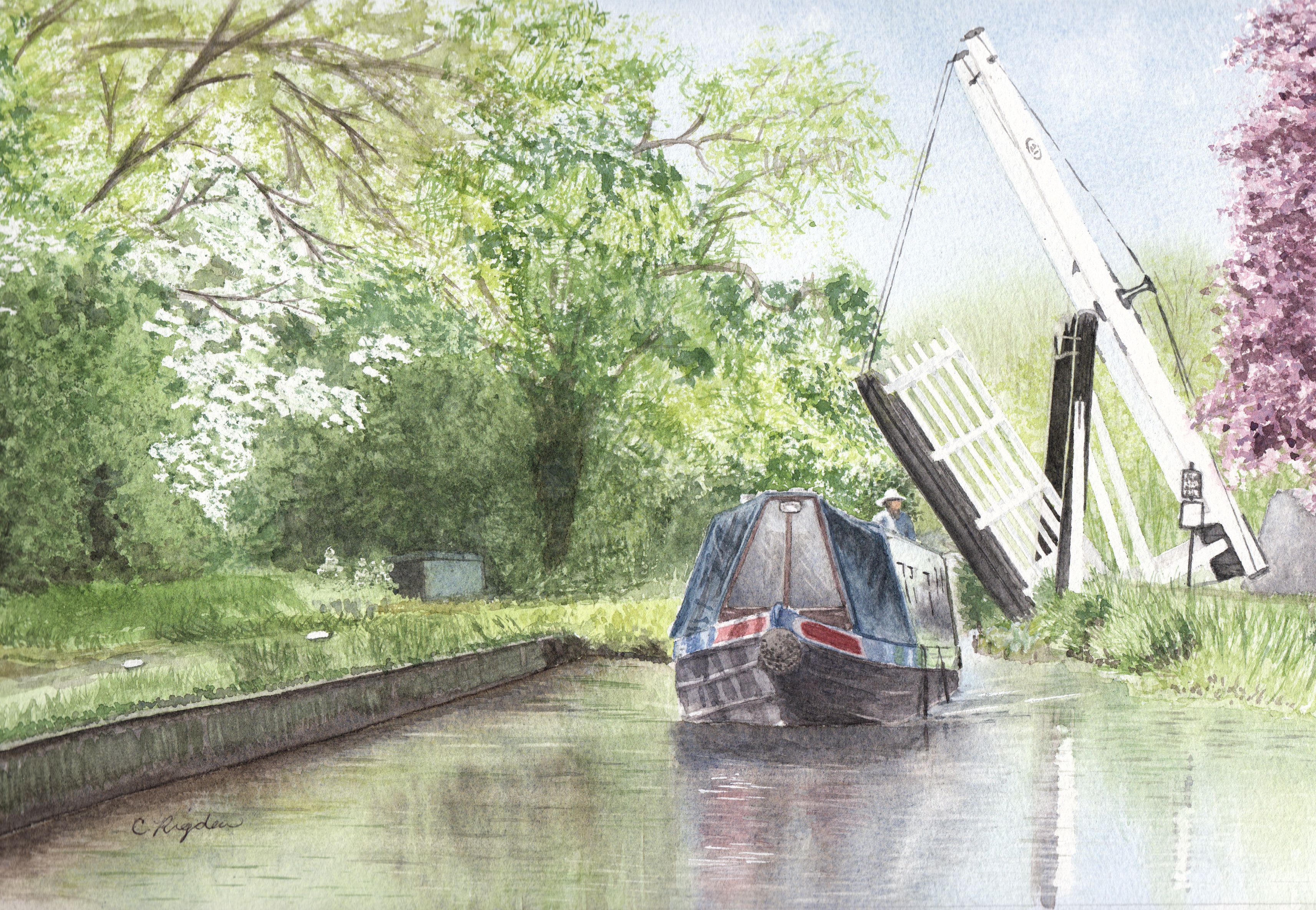 Wrenbury Frith Lift Bridge, watercolour, 12" x 8" (Christine Rigden)