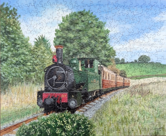 Steam Train painted onto a Puzzle, acrylic, 20" x 16" (Christine Rigden)