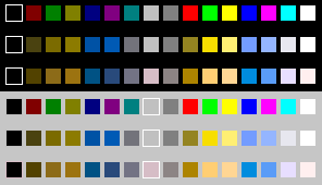 Windows 16 colours, seen 1/ normally, 2/ like a protanope 3/ like Deuteranope