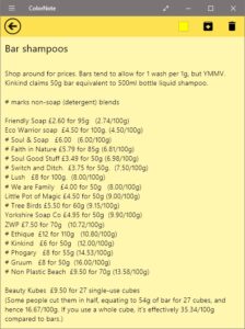 Prices of some bar shampoos, per 100g